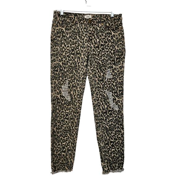 Easel Leopard Print Distressed Raw Hem Skinny Jeans Size Large Stretchy - Picture 1 of 8